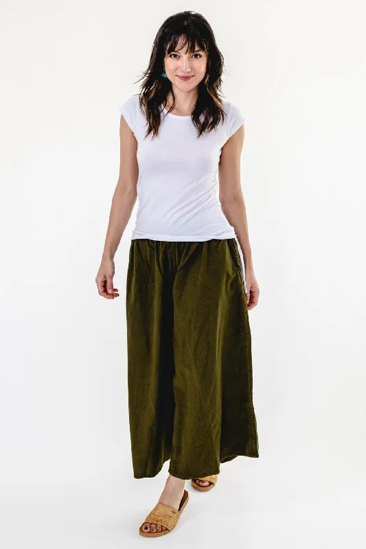 Khaki Wide Leg Pants for Casual -Palazzo Pants - Green