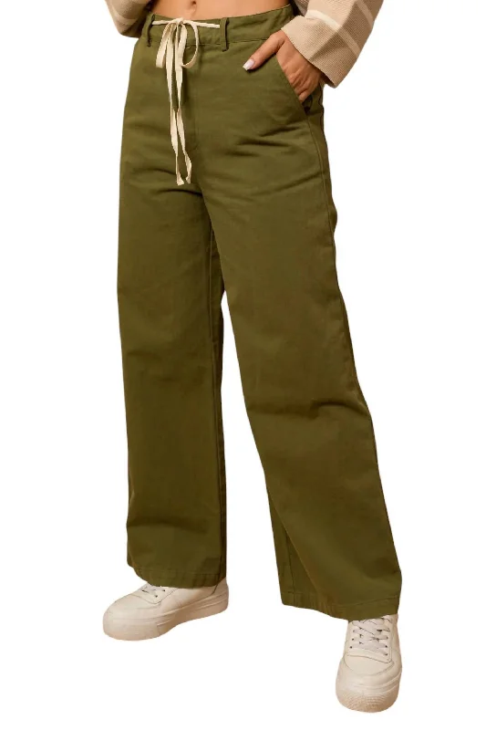 Wide Leg Pants with Elastic Waist -Charlie Wide Leg Pants In Olivepants