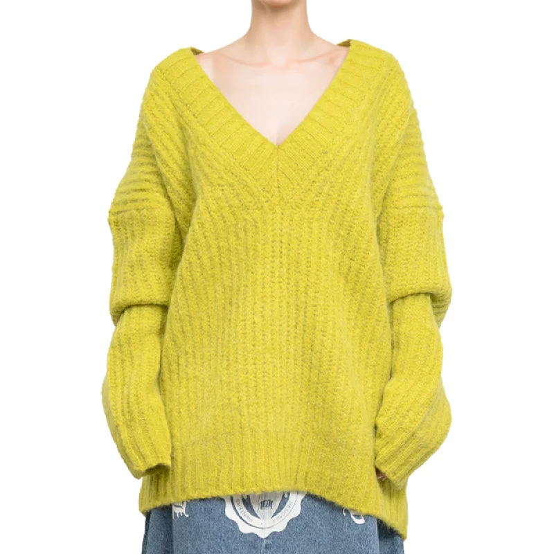 Zip - Up Sweaters for Functional Design -Blended wool v-neck sweater "Warm Winter" Yellow