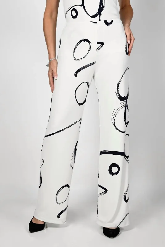 Printed Palazzo Trouser In Off White/navy