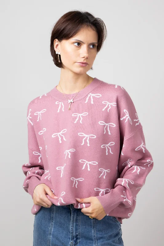 Petite - Size Sweaters for Small - Frame Women -Bow Sweater for Women in Pink | IWT4627-PINKWHITE