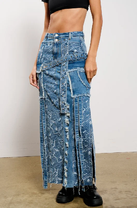 Lightweight skirts with airy fabric weave -MIXED MEDIA DENIM MAXI SKIRT