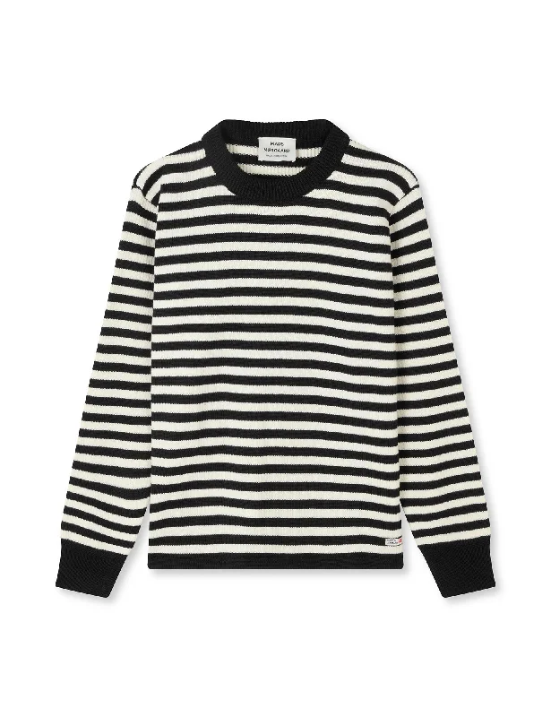 Stretch - Fit Sweaters for Comfort -Sailor Wool Cast Sweater, Black / White Alyssum