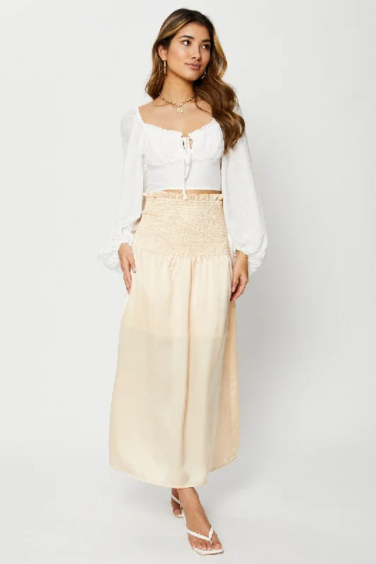 Cute mini skirts for trendy casual outings -White Maxi Skirt Satin