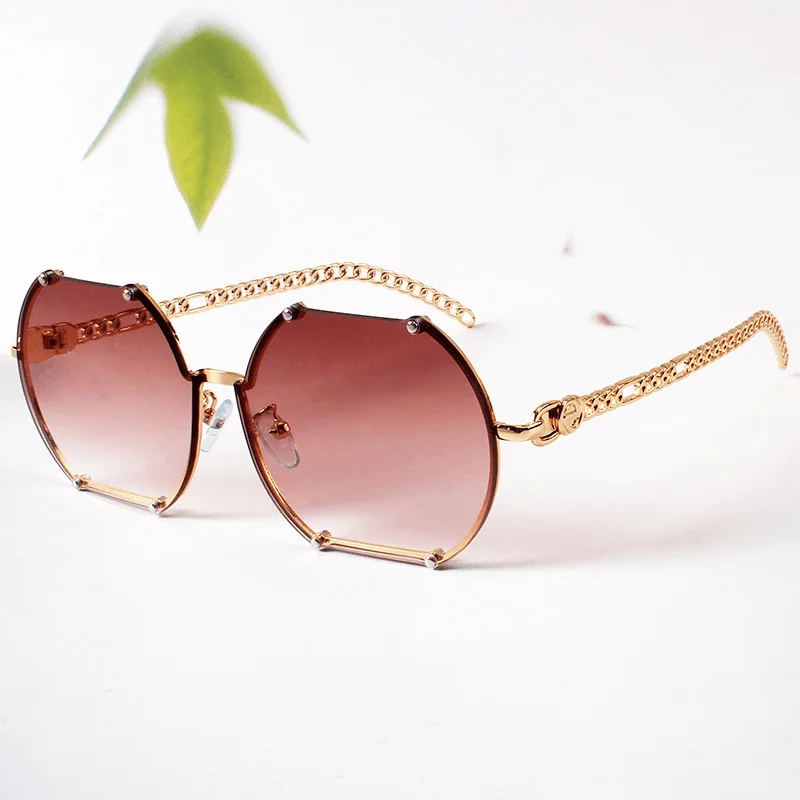 Travel Sunglasses for On-the-go -Irregularly Trimmed Rimless Sunglasses, Rivet Chain Legs, Street Photography Sunglasses