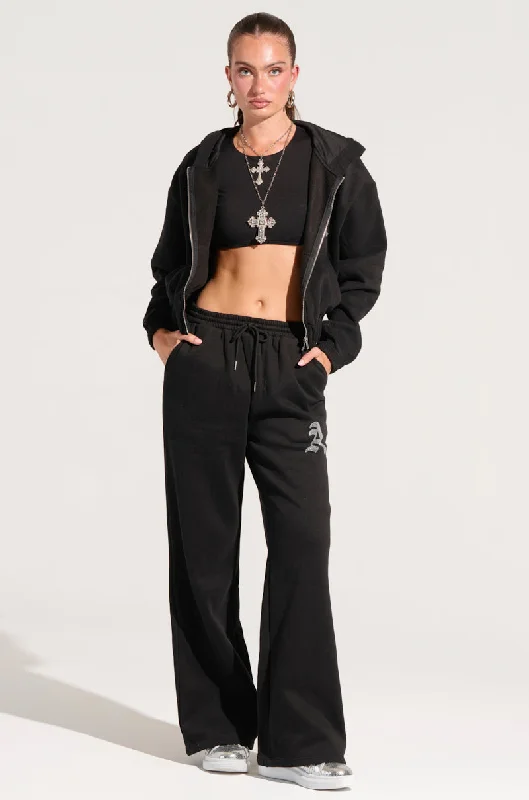 Wide Leg Pants for Birthday Parties -DEXTRA WIDE LEG SWEATPANT WITH RHINESTONE DETAIL