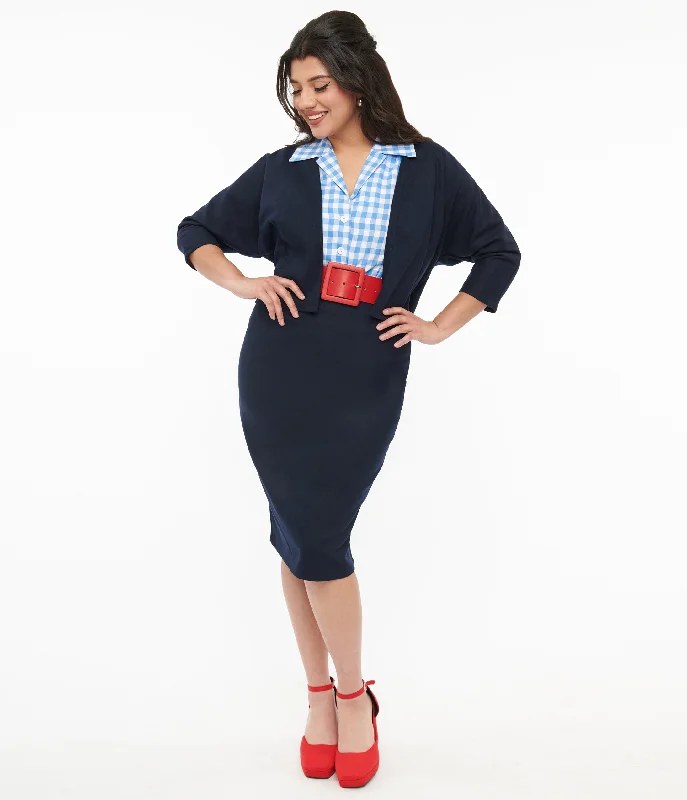 Wrap skirts for adjustable stylish fit -Barbie x Unique Vintage 1950s Navy Commuter Set Wiggle Skirt