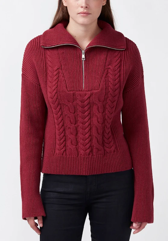 Tasseled Sweaters for Exotic Look -Sorella Women's Long Sleeve Sweater in Dark Red - SW0032F