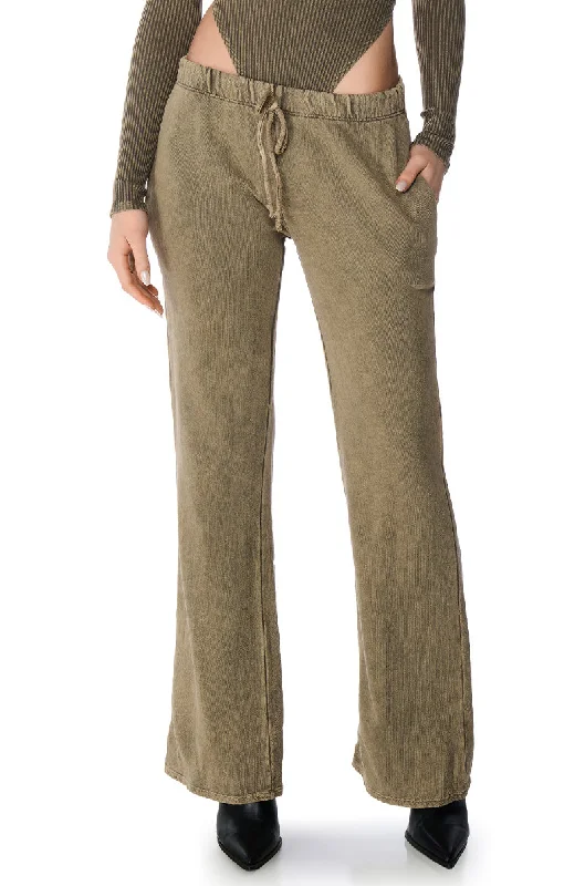 Wide Leg Pants with Lace Trim -JOJO MINERAL WASH WIDE LEG SWEATPANT IN LIGHT BROWN