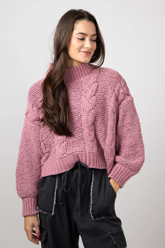 Halter Neck Sweaters for Stylish Look -Simply Southern Braid Cropped Sweater for Women in Plum | PP-0224-SWTR-BRAID-PLUM