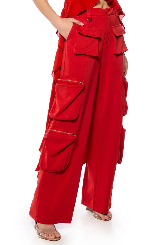 Wide Leg Pants with Narrow Belt -STEVIE SOFT SCUBA WIDE LEG CARGO