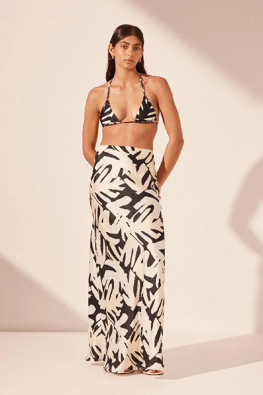 Patterned skirts with geometric print edge -MICAH BIAS CUT MAXI SKIRT