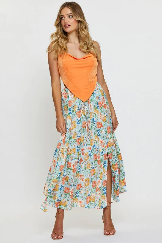 Bold skirts with vibrant tropical prints -Print High Waist Maxi Skirt