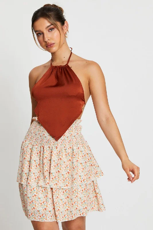 Bold skirts with vibrant tropical prints -Print Ruffle Skater Skirt