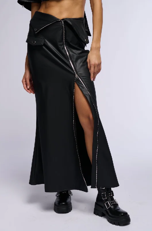 Stretch denim skirts for comfy wear -AFTER HOURS FRONT ZIP FAUX LEATHER MAXI SKIRT