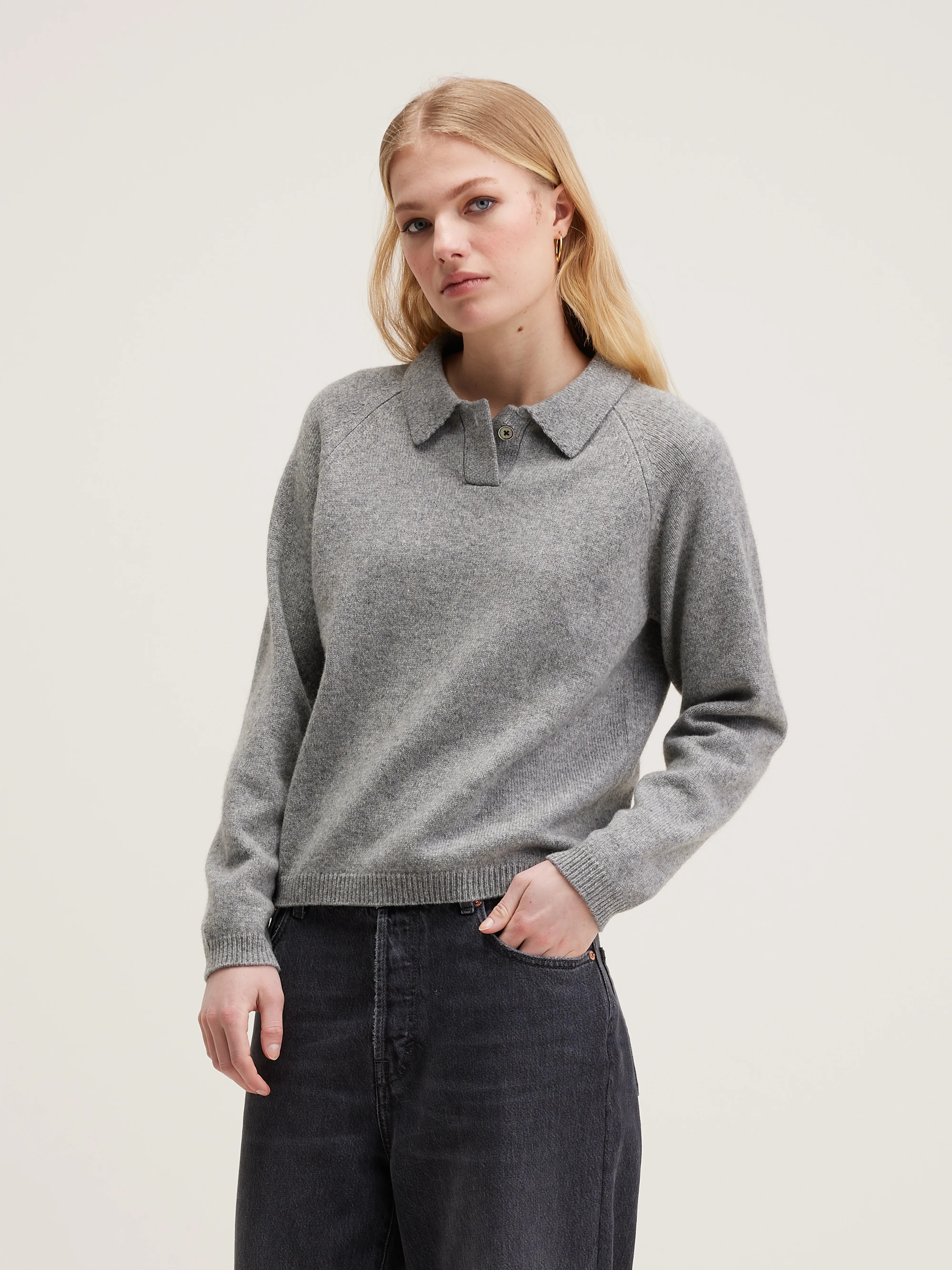 Tasseled Sweaters for Exotic Look -Amerty polo-collar sweater (242 / W / H. GREY)