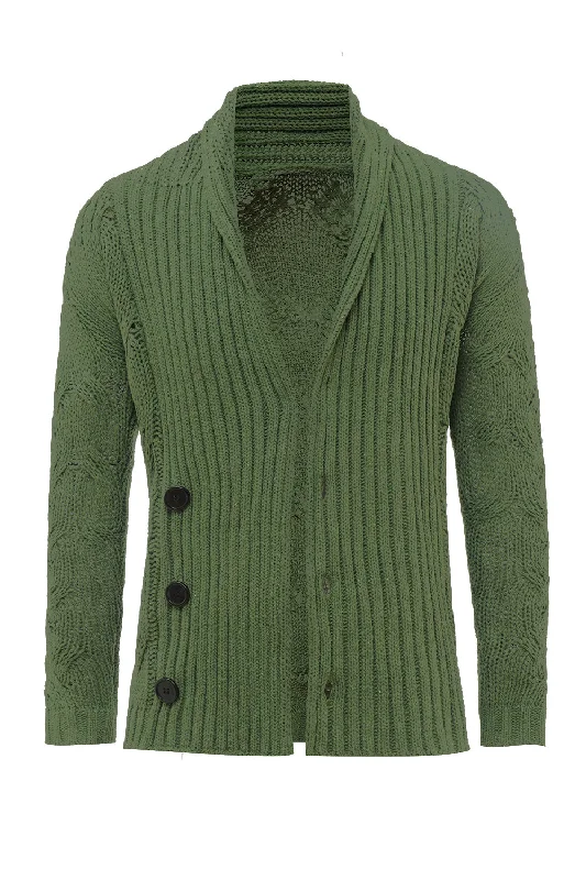 Striped Sweaters for Stylish Appearance -Green Shawl Collar Long Sleeves Men's Cardigan Sweater