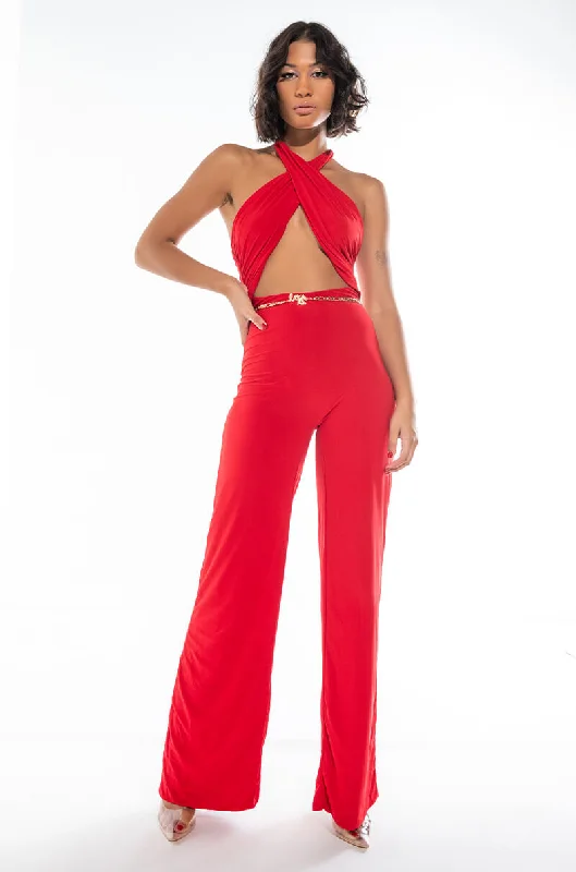 Denim Wide Leg Pants for Casual -MY ALL WIDE LEG JUMPSUIT RED