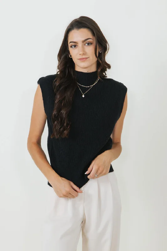 Mohair Sweaters for Soft Texture -Mock Neck Sweater Vest for Women in Black | MT1546-BLACK