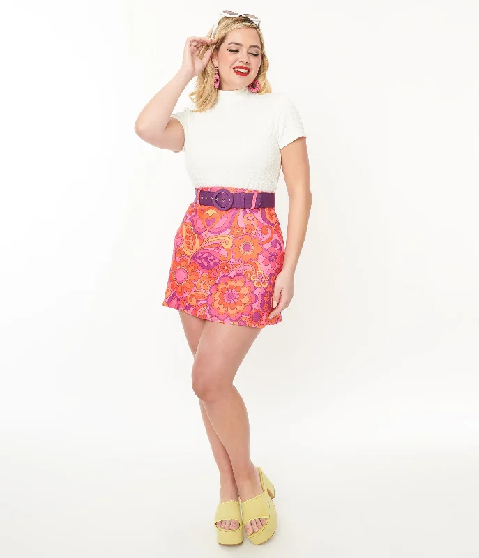 Cute pleated skirts for youthful school outfits -Smak Parlour Hot Pink Mod Floral Easy Does It Mini Skirt